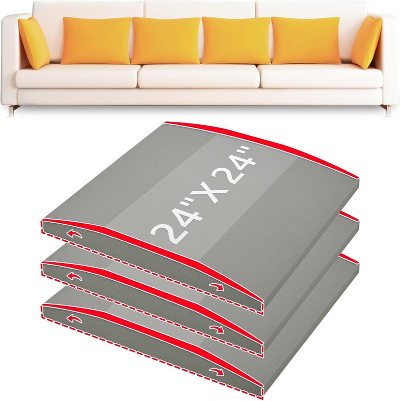 HAVARGO Couch Cushion Support High Density Foam 24X24X2.4 Inches Sofa Couch Supports for Sagging Cushions Light Grey 3Pc with Anti Slip Mesh Fabric - Image 1